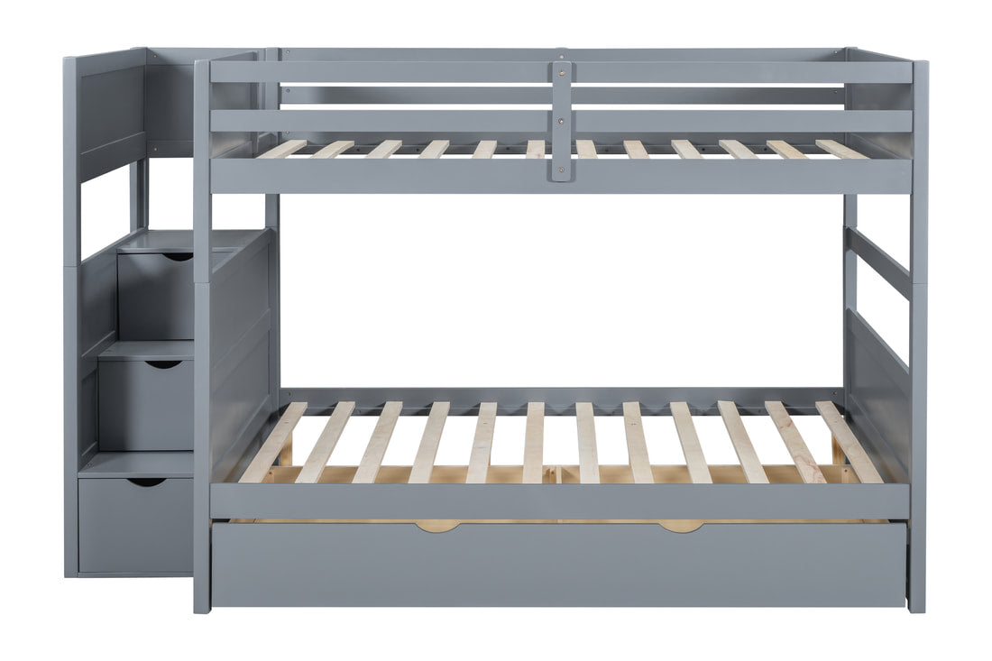 Full/Full Bunk Bed With Twin Trundle + Staircase Storage